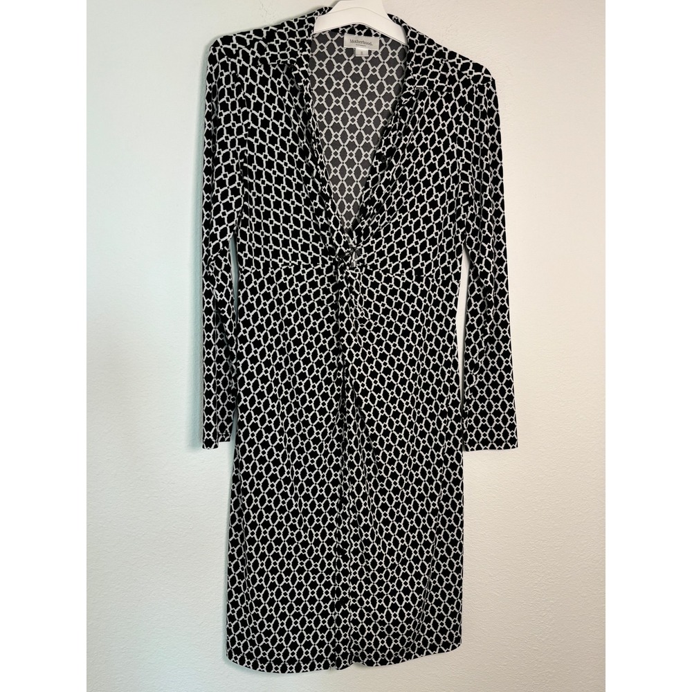 Motherhood Maternity Black White Geometric Diamond Long Sleeve Dress Medium